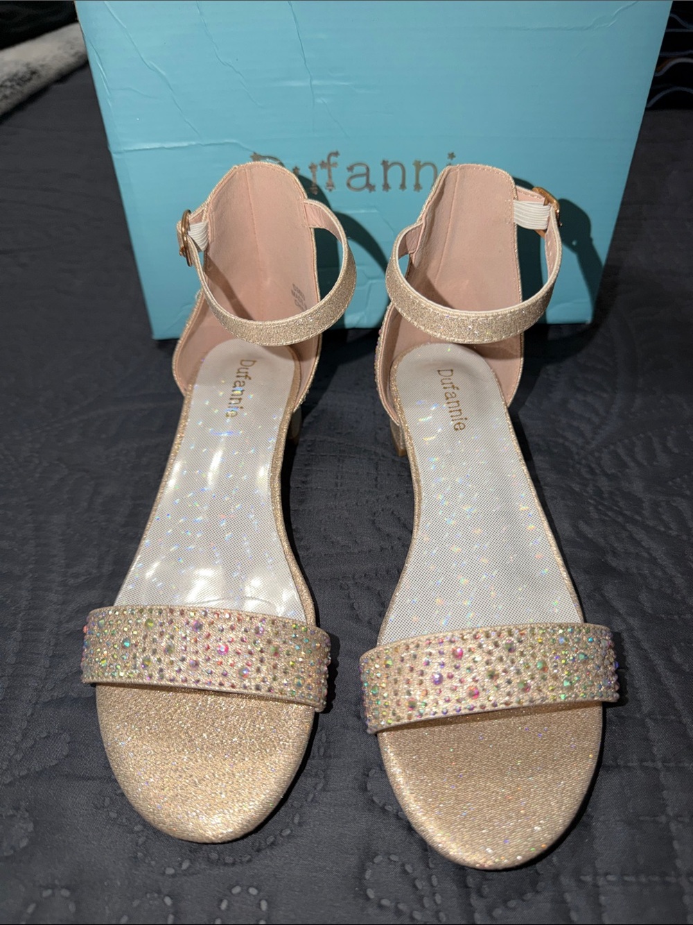 Dufannie Jeweled Ankle-Strap Sandals in Rose Gold